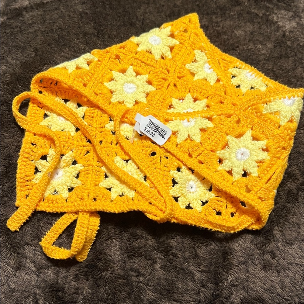 Free People Yellow Crochet Hair Scarf
